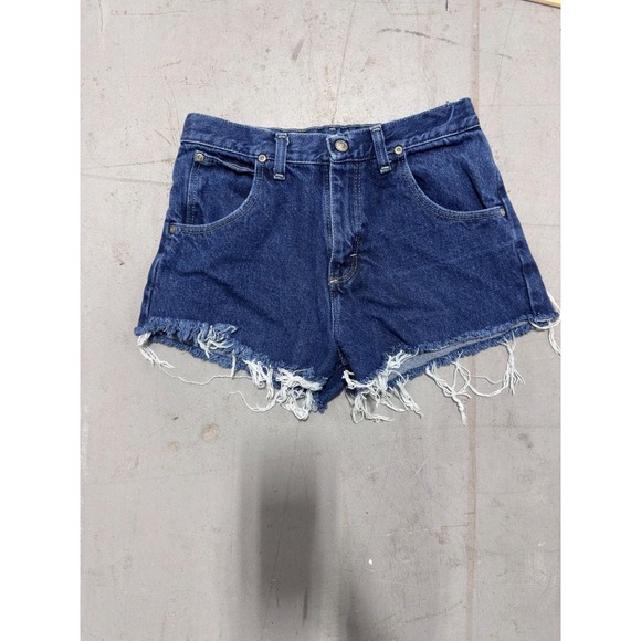 Wrangler Pants - Vintage Wrangler High Waisted Denim Cutoff Shorts Dark Wash Frayed Hem 27 Waist